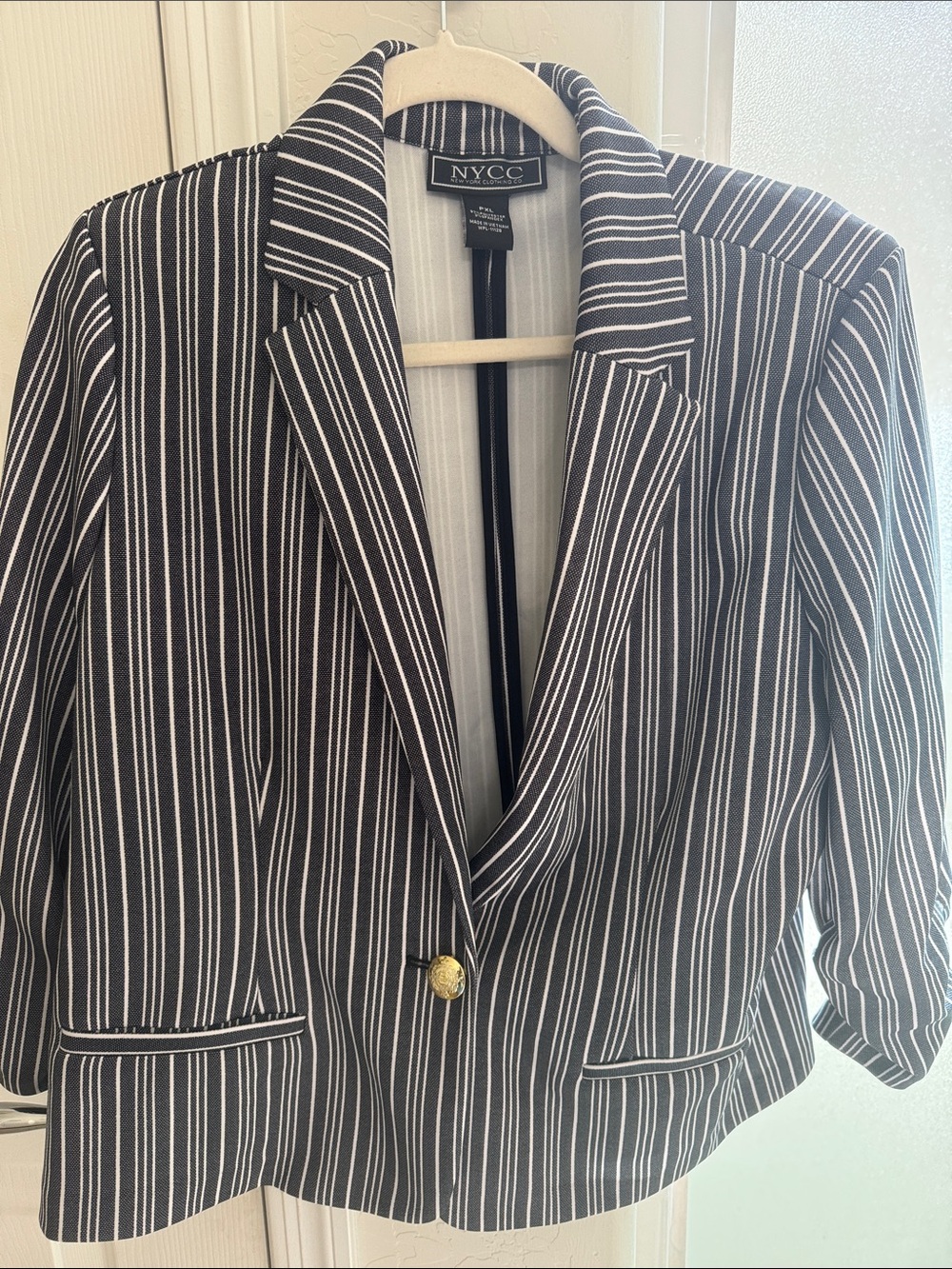 NYCC Black & White Pinstripe Blazer with Gold Button